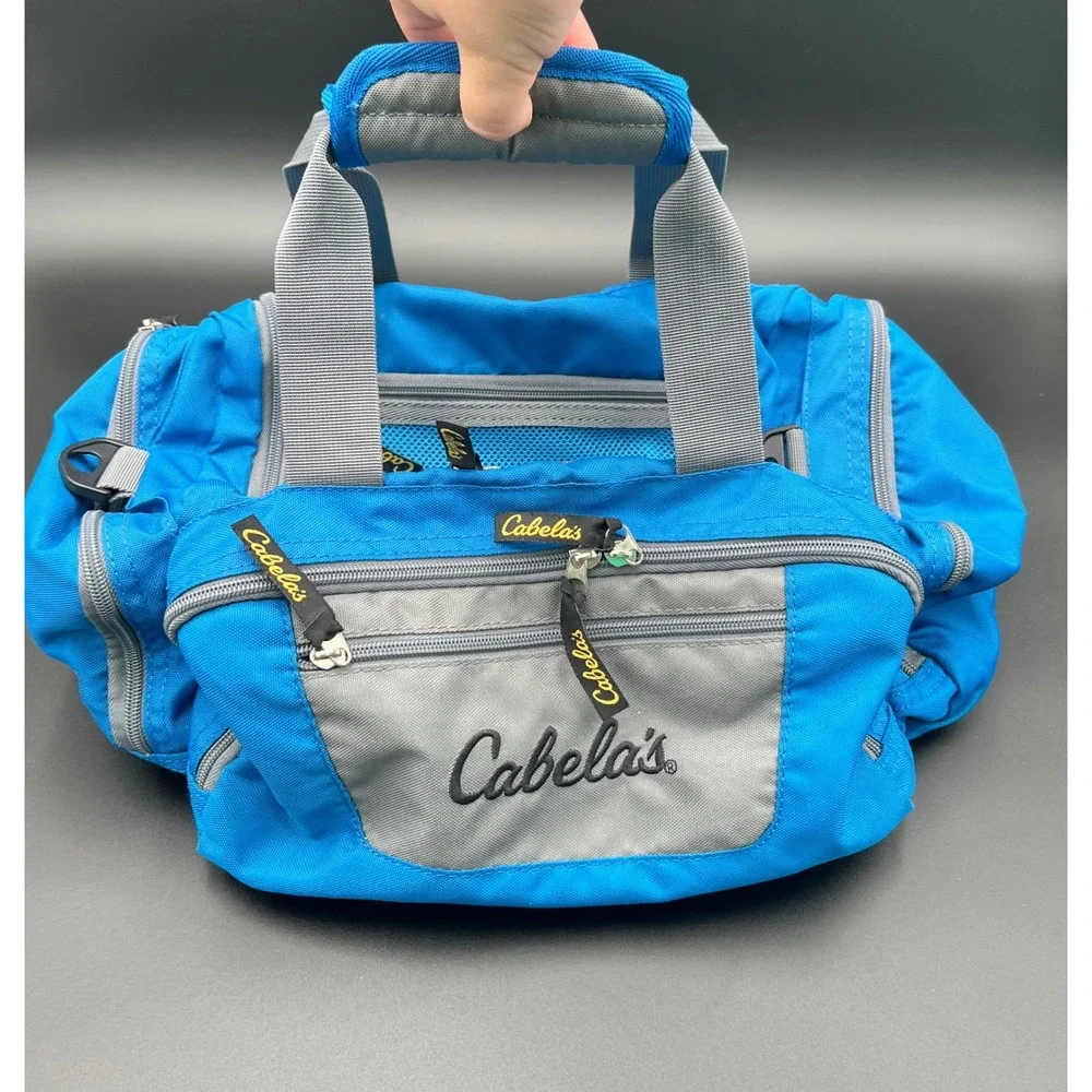 Cabelas Blue Grey Multi Pocket Gear Bag Fishing Tackle Outdoor Utility Duffle